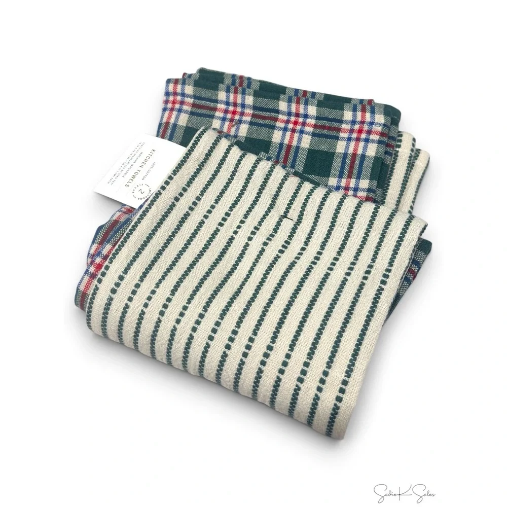Set of 2 Christmas Kitchen Towels, Striped/Gingham - Hearth & Hand Magnolia